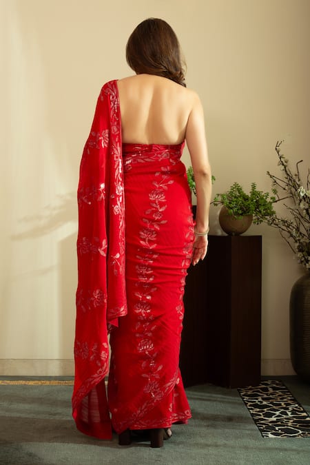 House Of Inari Sequin Bahar Embroidered Saree With Unstitched Blouse Piece 