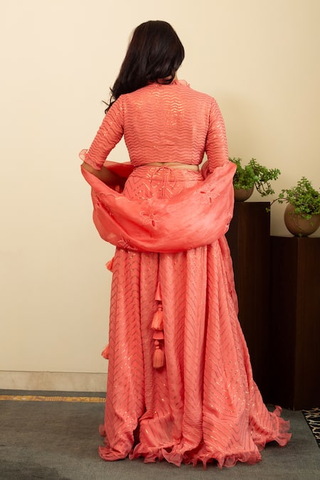 House Of Inari Sequin Wave Embroidered Lehenga Set 