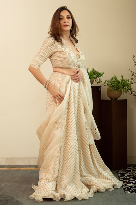 Buy_House Of Inari_White , , Georgette, Sequins, Embroidery Lehenga Set _Online_at_Aza_Fashions