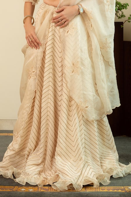 Shop_House Of Inari_White , , Georgette, Sequins, Embroidery Lehenga Set _Online_at_Aza_Fashions