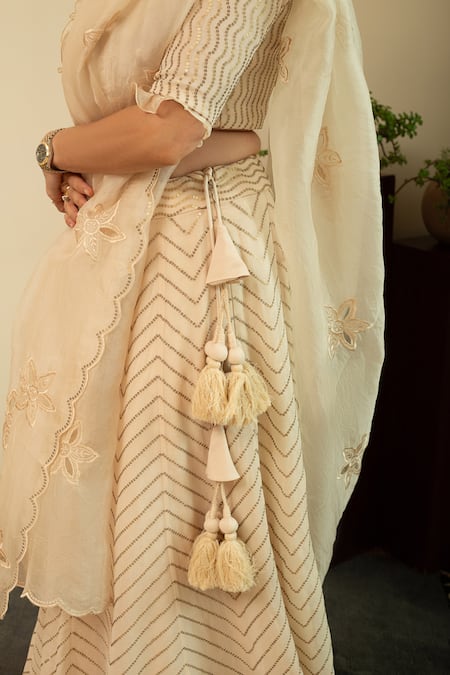 House Of Inari_White , , Georgette, Sequins, Embroidery Lehenga Set _at_Aza_Fashions