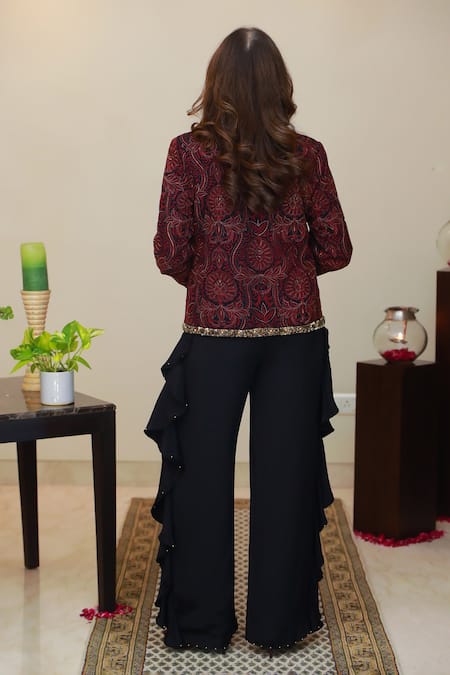 House Of Inari Jamawar Embroidered Jacket & Frilly Pant Set 