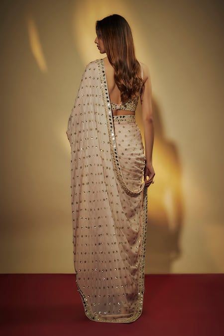 Vana Ethnics Mirror Embroidered Pre-Draped Saree Set 