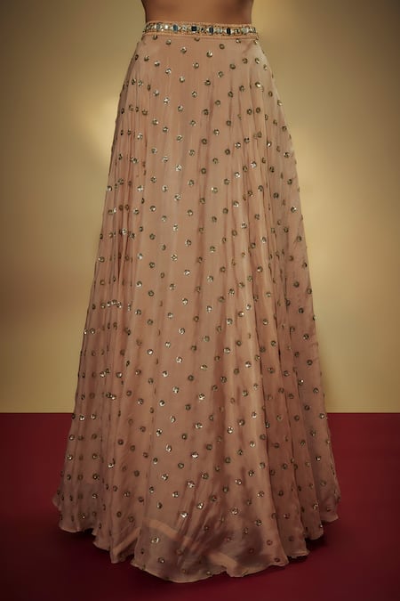 Buy Vana Ethnics Peach Viscose, Chiffon Mirrors, Sequins, Zari Hand Embroidered Lehenga Set Online at Aza Fashions Buy_Vana Ethnics_Peach Viscose, Chiffon Mirrors, Sequins, Zari Hand Embroidered Lehenga Set _Online_at_Aza_Fashions