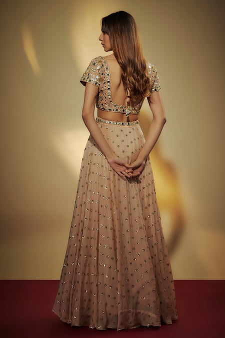 Vana Ethnics Hand Embroidered Peach Lehenga Set 