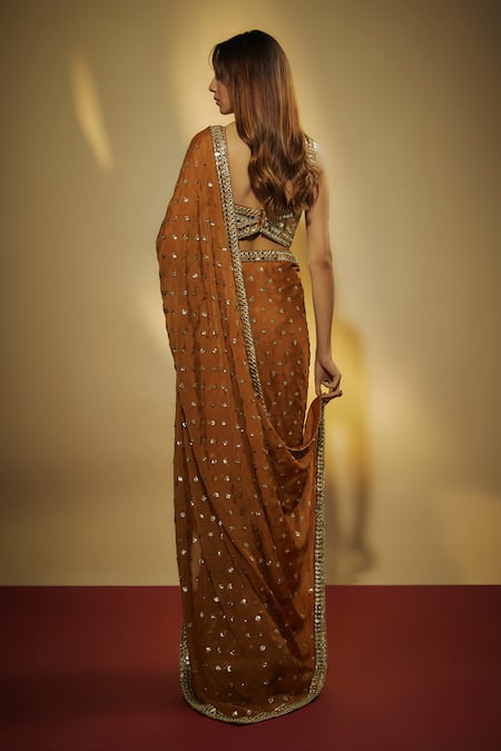 Vana Ethnics Mirror Embroidered Copper Saree & Bustier 