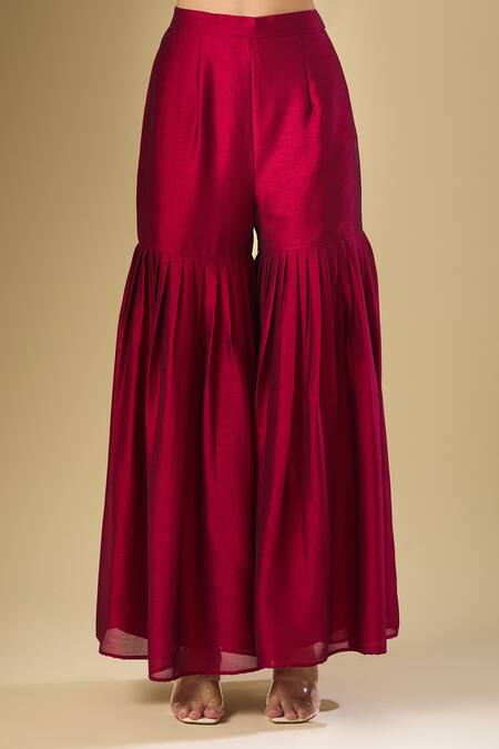 Buy Samyukta Singhania Maroon Silk Zari, Sequins, Embroidery Round Neck Bloom Kurta Sharara Set Online at Aza Fashions Buy_Samyukta Singhania_Maroon Silk Zari, Sequins, Embroidery Round Neck Bloom Kurta Sharara Set_Online_at_Aza_Fashions