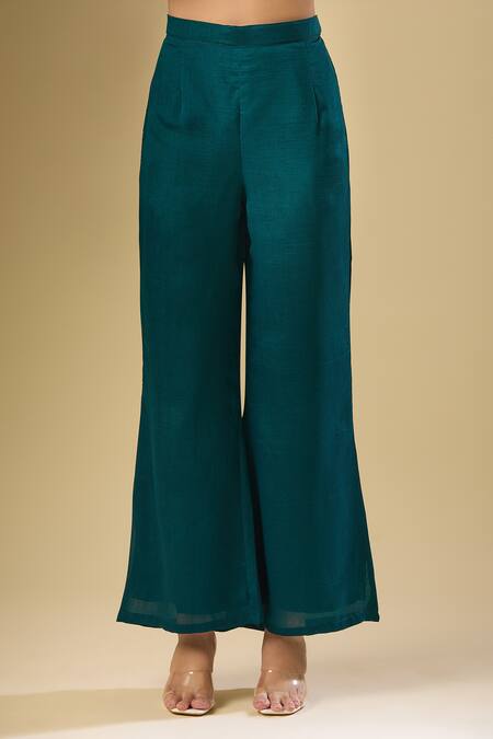 Buy_Samyukta Singhania_Green Silk Embroidery, Sequins, Zari Round Neck Phool Anarkali Palazzo Set_Online_at_Aza_Fashions