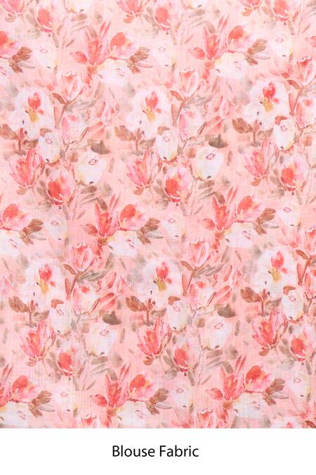 Buy Samyukta Singhania Orange Chanderi Zari Stripe Saree With Floral Unstitched Blouse Piece Buy_Samyukta Singhania_Orange Chanderi Zari Stripe Saree With Floral Unstitched Blouse Piece