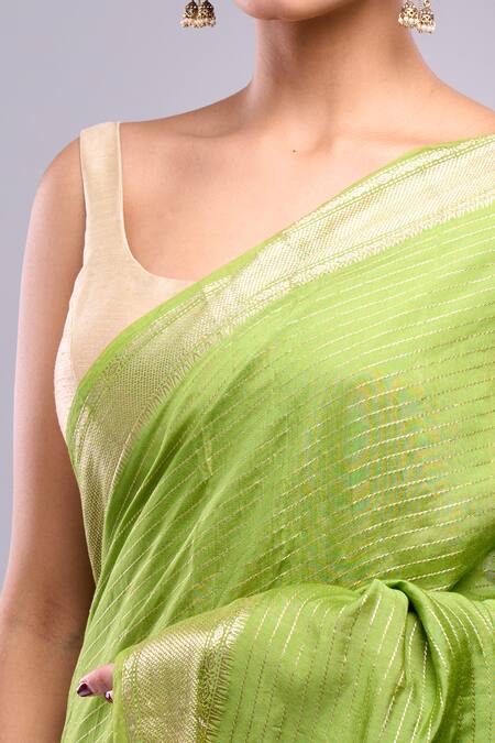 Samyukta Singhania Green Chanderi Tassels Detailed Pallu Saree With Unstitched Blouse Piece Online at Aza Fashions Samyukta Singhania_Green Chanderi Tassels Detailed Pallu Saree With Unstitched Blouse Piece_Online_at_Aza_Fashions