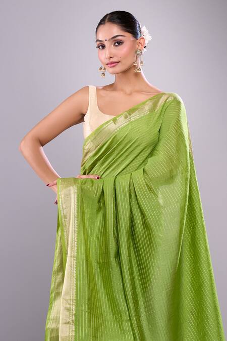 Buy Samyukta Singhania Green Chanderi Tassels Detailed Pallu Saree With Unstitched Blouse Piece Online at Aza Fashions Buy_Samyukta Singhania_Green Chanderi Tassels Detailed Pallu Saree With Unstitched Blouse Piece_Online_at_Aza_Fashions
