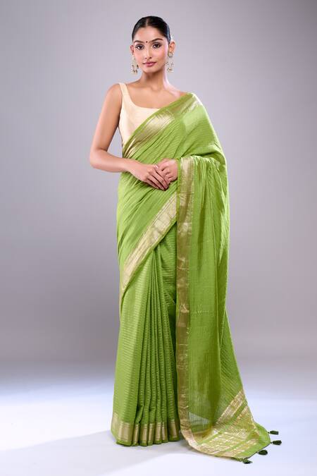 Buy Samyukta Singhania Green Chanderi Tassels Detailed Pallu Saree With Unstitched Blouse Piece Buy_Samyukta Singhania_Green Chanderi Tassels Detailed Pallu Saree With Unstitched Blouse Piece