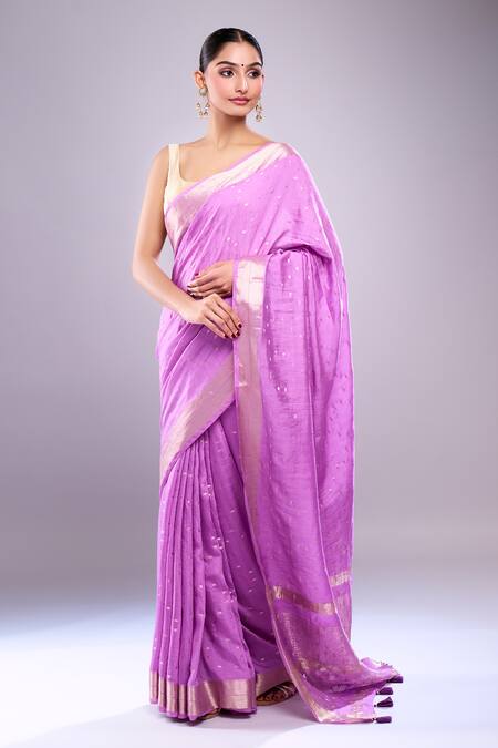 Samyukta Singhania Purple Chanderi Saree With Unstitched Blouse Piece Online at Aza Fashions Samyukta Singhania_Purple Chanderi Saree With Unstitched Blouse Piece_Online_at_Aza_Fashions