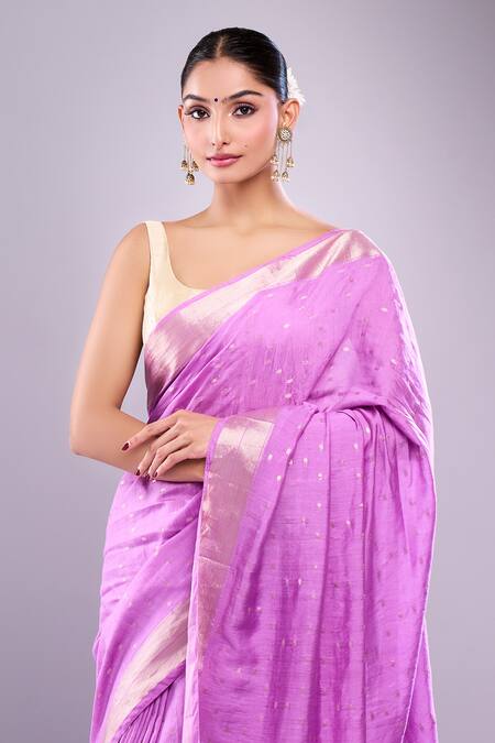 Shop Samyukta Singhania Purple Chanderi Saree With Unstitched Blouse Piece Online at Aza Fashions Shop_Samyukta Singhania_Purple Chanderi Saree With Unstitched Blouse Piece_Online_at_Aza_Fashions