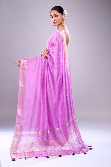 Shop Samyukta Singhania Purple Chanderi Saree With Unstitched Blouse Piece at Aza Fashions Shop_Samyukta Singhania_Purple Chanderi Saree With Unstitched Blouse Piece_at_Aza_Fashions
