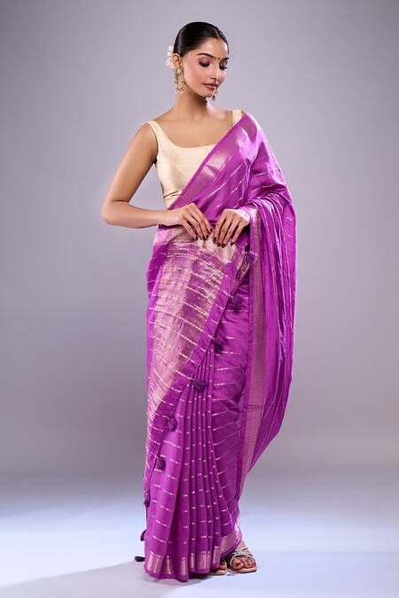 Buy Samyukta Singhania Purple Chanderi Zari Striped Saree With Unstitched Blouse Piece Online at Aza Fashions Buy_Samyukta Singhania_Purple Chanderi Zari Striped Saree With Unstitched Blouse Piece_Online_at_Aza_Fashions