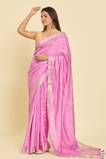 Buy Samyukta Singhania Purple Chanderi Zari Striped Saree With Unstitched Blouse Piece Online at Aza Fashions Buy_Samyukta Singhania_Purple Chanderi Zari Striped Saree With Unstitched Blouse Piece_Online_at_Aza_Fashions