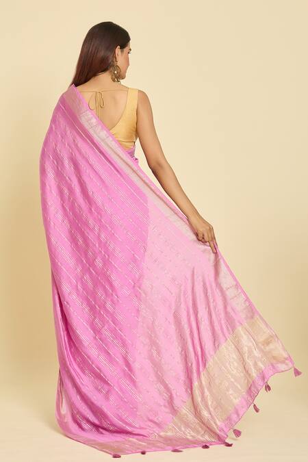 Shop Samyukta Singhania Purple Chanderi Zari Striped Saree With Unstitched Blouse Piece at Aza Fashions Shop_Samyukta Singhania_Purple Chanderi Zari Striped Saree With Unstitched Blouse Piece_at_Aza_Fashions