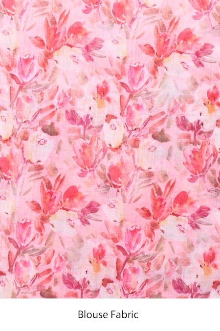 Shop Samyukta Singhania Pink Chanderi Zari Striped Saree With Unstitched Floral Blouse Piece Online at Aza Fashions Shop_Samyukta Singhania_Pink Chanderi Zari Striped Saree With Unstitched Floral Blouse Piece_Online_at_Aza_Fashions