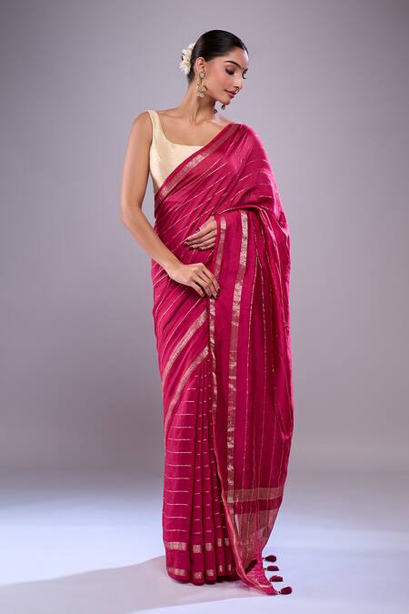 Buy_Samyukta Singhania_Chanderi, Cotton Zari Saree With Unstitched Blouse Piece_Online_at_Aza_Fashions