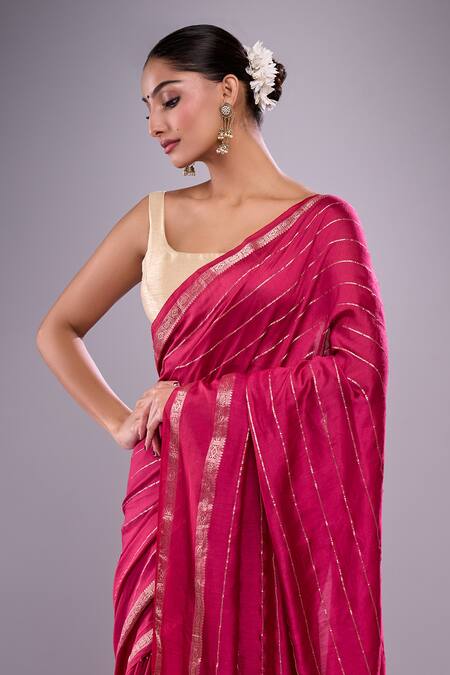 Samyukta Singhania_Chanderi, Cotton Zari Saree With Unstitched Blouse Piece_at_Aza_Fashions