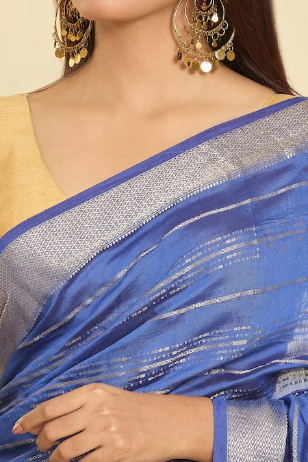 Buy_Samyukta Singhania_Blue Chanderi Zari Saree With Unstitched Blouse Piece _Online_at_Aza_Fashions