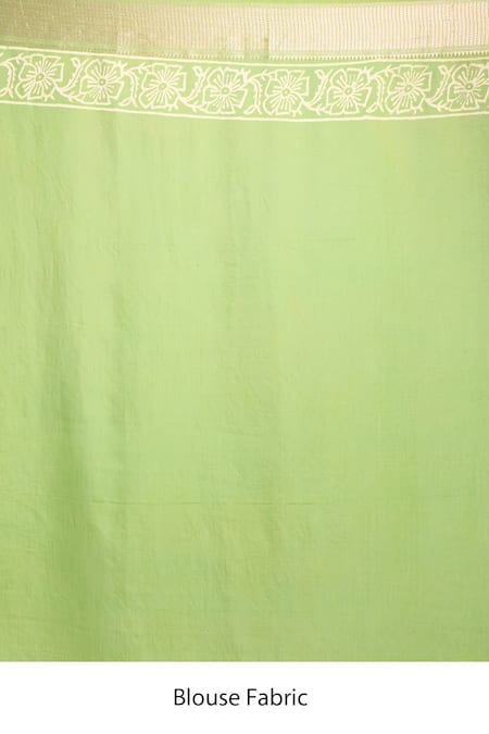 Shop_Naintara Bajaj_Green Cotton Embroidery Round Leaf Hand Block Print Saree With Running Blouse _Online_at_Aza_Fashions