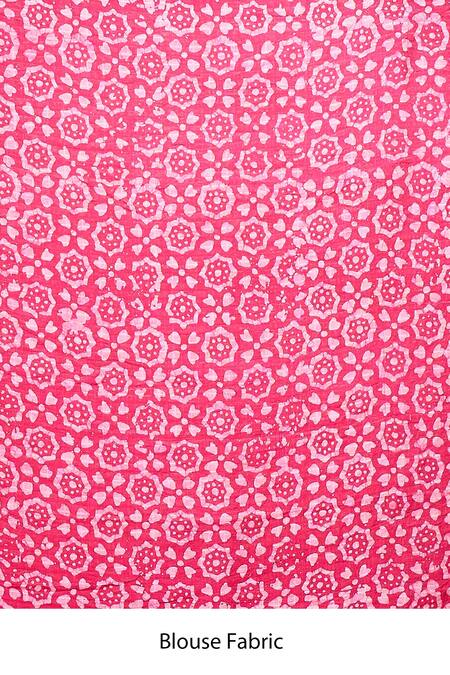 Naintara Bajaj Pink Chanderi Embroidery Round Neck Hand Block Print Saree With Running Blouse at Aza Fashions Naintara Bajaj_Pink Chanderi Embroidery Round Neck Hand Block Print Saree With Running Blouse_at_Aza_Fashions