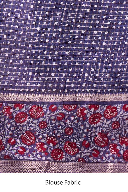 Buy_Naintara Bajaj_Navy Chanderi Embroidery Botanical Hem Saree With Unstitched Blouse Piece _Online_at_Aza_Fashions