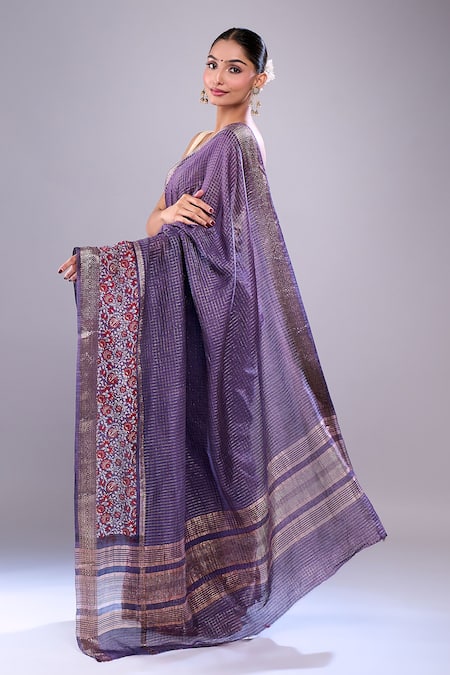 Naintara Bajaj Botanical Hem Chanderi Saree With Unstitched Blouse Piece 