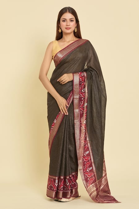 Naintara Bajaj Botanical Hem Chanderi Saree With Running Blouse 