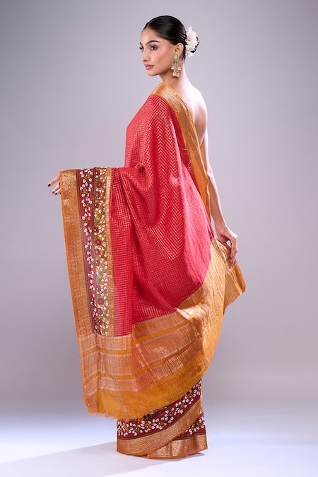 Shop Naintara Bajaj Red Chanderi Embroidery Blossom Hem Saree With Running Blouse at Aza Fashions Shop_Naintara Bajaj_Red Chanderi Embroidery Blossom Hem Saree With Running Blouse _at_Aza_Fashions