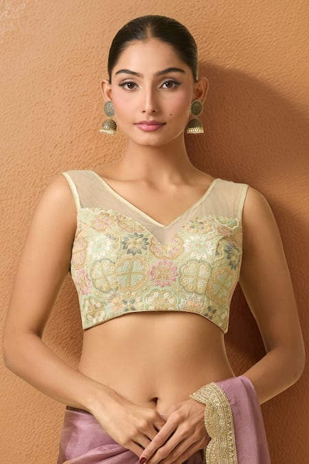 Samyukta Singhania Green Floral Embroidered Padded Blouse 