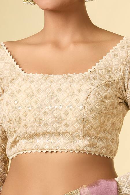 Shop_Samyukta Singhania_Off White Georgette Embroidery Square Neck Geometric Thread Blouse _Online_at_Aza_Fashions