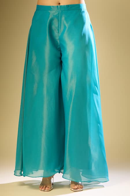 Buy_Samyukta Singhania_Green Silk Embroidery, Sequins Round Neck A-line Kurta Set_Online_at_Aza_Fashions