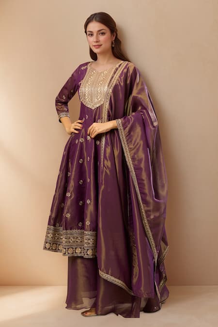 Samyukta Singhania Embroidered A-Line Kurta & Palazzo Set 