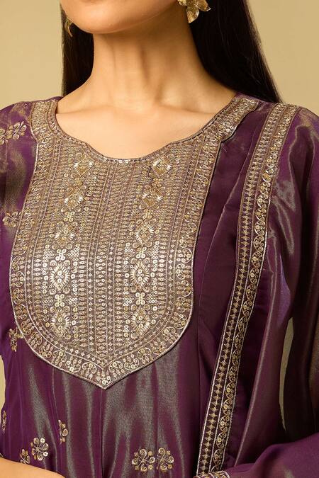 Buy_Samyukta Singhania_Purple Sequins, Embroidery Round Neck A-line Kurta And Palazzo Set