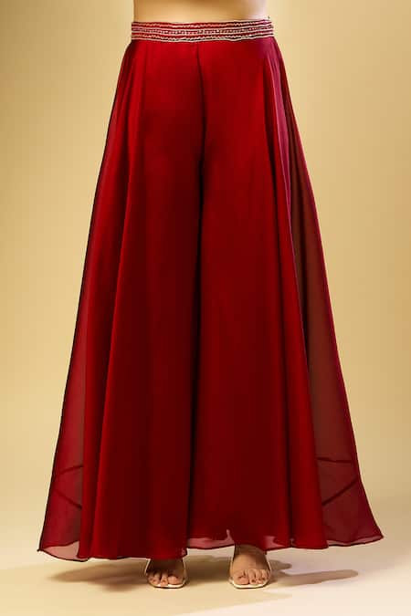 Buy Samyukta Singhania Red Embroidery, Beads V-neck Blouse And Palazzo Set Online at Aza Fashions Buy_Samyukta Singhania_Red Embroidery, Beads V-neck Blouse And Palazzo Set _Online_at_Aza_Fashions