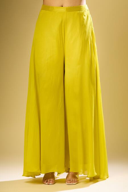 Buy Samyukta Singhania Yellow Chiffon Embroidery, Zari Collared Self Woven Kurta Palazzo Set Buy_Samyukta Singhania_Yellow Chiffon Embroidery, Zari Collared Self Woven Kurta Palazzo Set