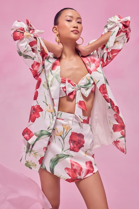 Buy July Issue White Silk Floral Print Blazer And Skirt Set Online at Aza Fashions Buy_July Issue_White Silk Floral Print Blazer And Skirt Set _Online_at_Aza_Fashions