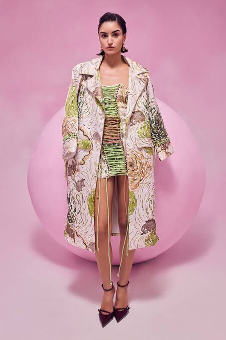 July Issue Green Cotton Satin Sweetheart Neck, Floral Printed Dress And Long Jacket Set Online at Aza Fashions July Issue_Green Cotton Satin Sweetheart Neck, Floral Printed Dress And Long Jacket Set _Online_at_Aza_Fashions