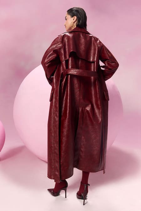 Shop July Issue Maroon , Faux Collared Textured Trench Jacket And Skirt Set at Aza Fashions Shop_July Issue_Maroon , Faux Collared Textured Trench Jacket And Skirt Set _at_Aza_Fashions