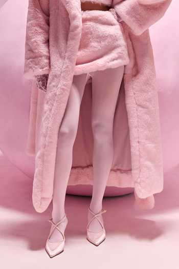 Buy_July Issue_Pink Faux Leather Shawl , Bandeau Fur Long Jacket And Skirt Set _Online_at_Aza_Fashions