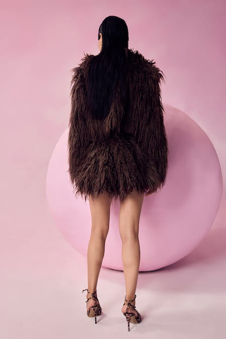 July Issue Faux Fur Crop Jacket & Skirt Set 