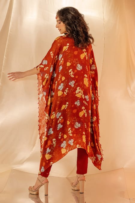 Label Shristi Chetani Floral Rust Kaftan Kurta Set 