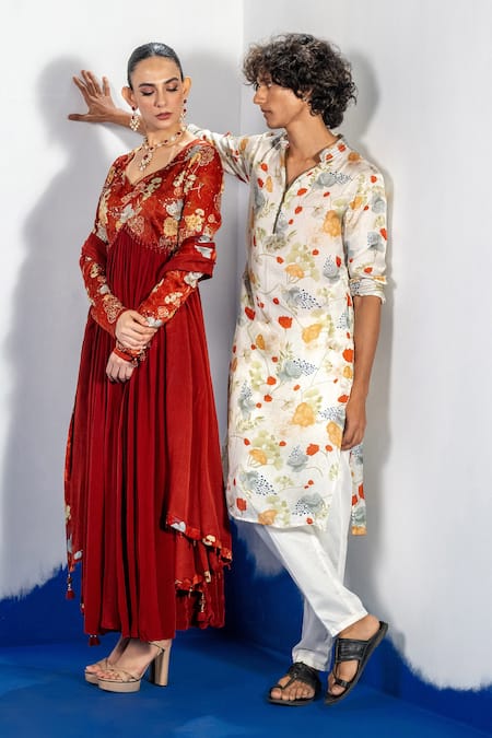 Label Shristi Chetani Rust Bamboo, Satin, Crepe, Chiffon Embroidery, Tassels Anarkali Set And Dupatta Online at Aza Fashions Label Shristi Chetani_Rust Bamboo, Satin, Crepe, Chiffon Embroidery, Tassels Anarkali Set And Dupatta_Online_at_Aza_Fashions