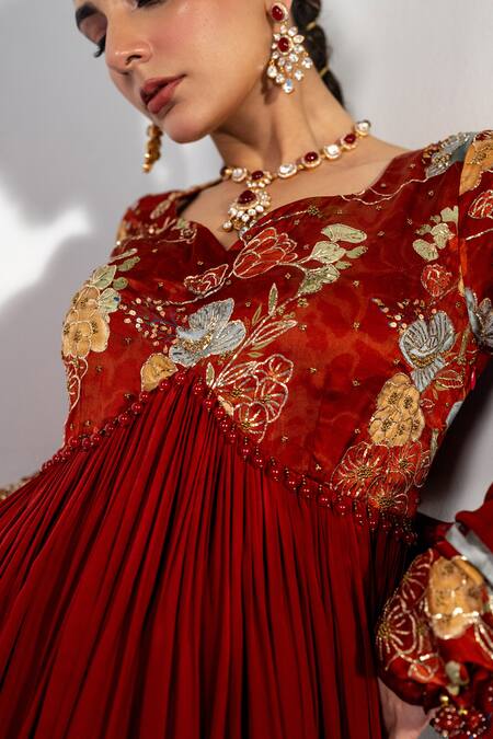 Label Shristi Chetani Rust Bamboo, Satin, Crepe, Chiffon Embroidery, Tassels Anarkali Set And Dupatta at Aza Fashions Label Shristi Chetani_Rust Bamboo, Satin, Crepe, Chiffon Embroidery, Tassels Anarkali Set And Dupatta_at_Aza_Fashions