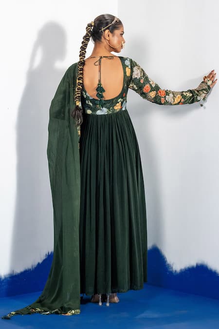 Label Shristi Chetani Embroidered Green Anarkali Set 