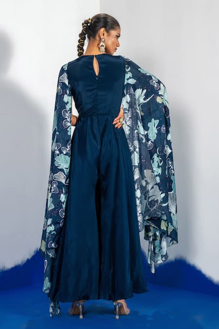 Label Shristi Chetani Embroidered Yoke Blue Jumpsuit 