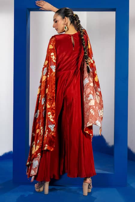 Label Shristi Chetani Embroidered Yoke Rust Jumpsuit 